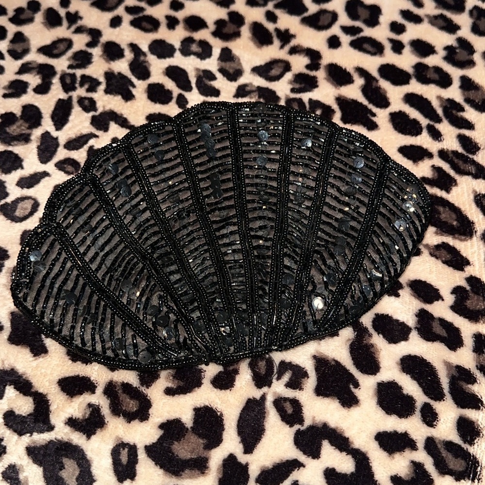 Chic Black Beaded Shell Clutch - image 1